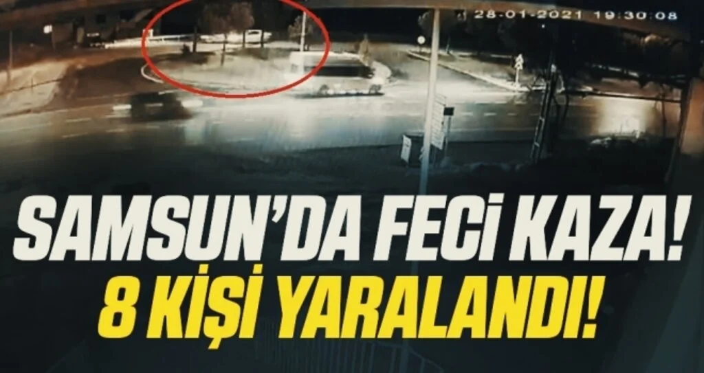İki otomobilin çarpıştığı ve 8 kişinin yaralandığı kaza kamerada
