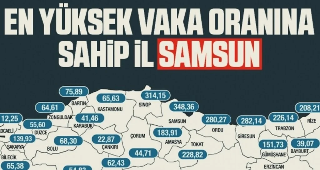En yüksek vaka oranına sahip il Samsun