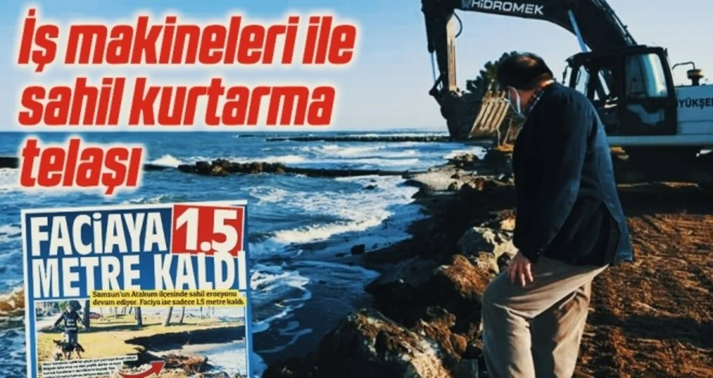 İş makineleri ile sahil kurtarma telaşı 