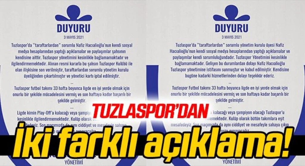 Tuzlaspor'dan iki farklı açıklama!