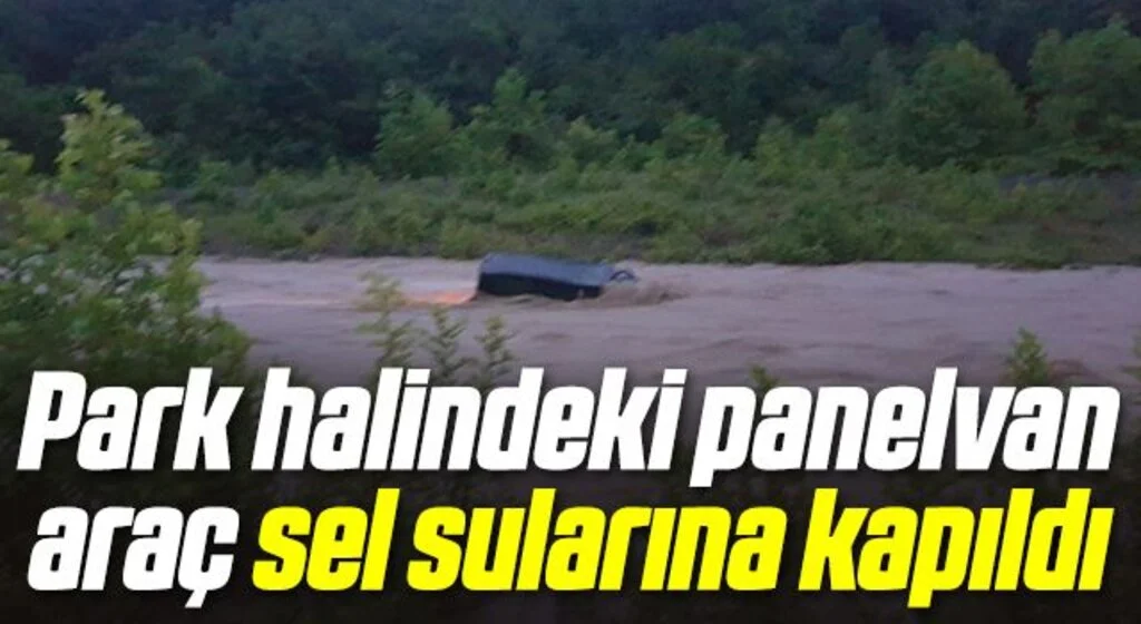 Park halindeki panelvan araç sel sularına kapıldı