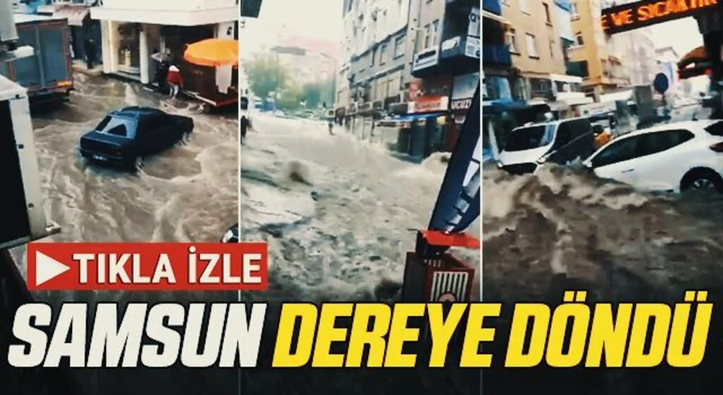 Samsun'da sağanak nedeniyle rögarlar taştı, trafikte aksamalar oldu