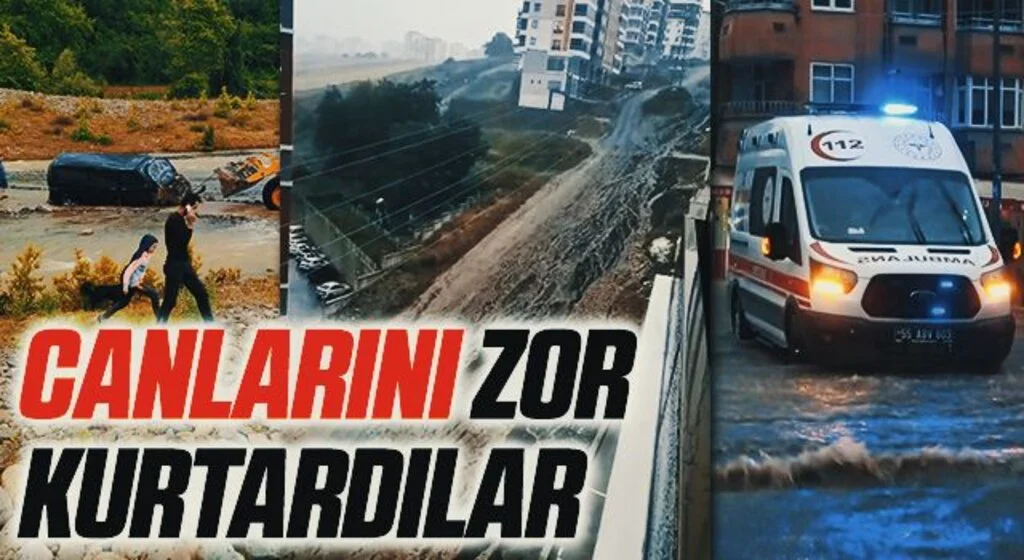 Samsun'da Sağanak Yağışta Canlarını Zor Kurtardılar