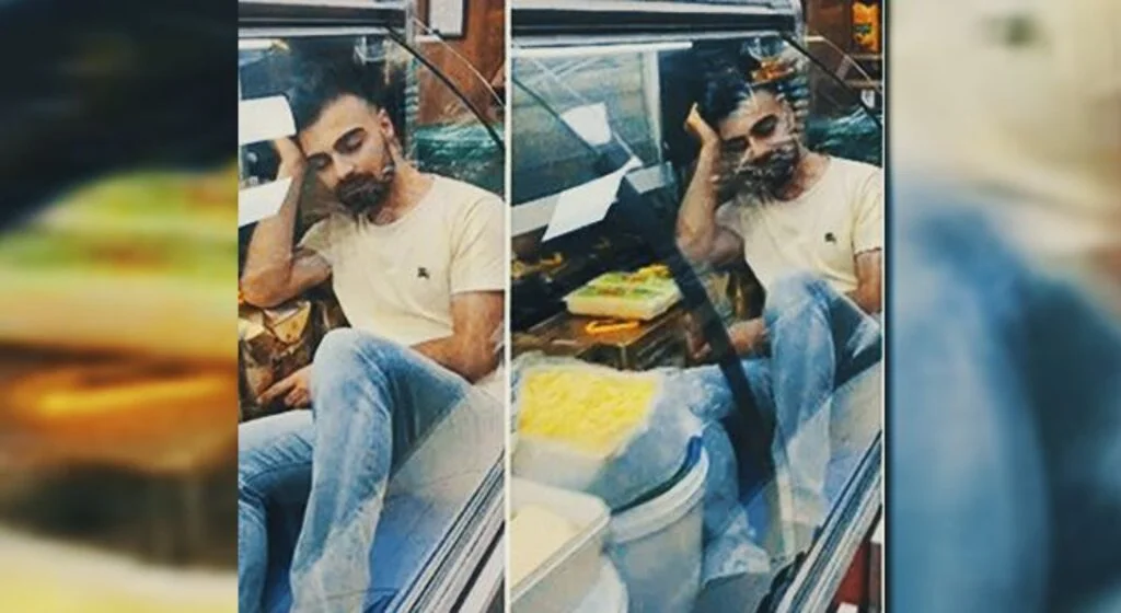 Skandal görüntü! Peynirlerin olduğu buzdolabının içine girdi