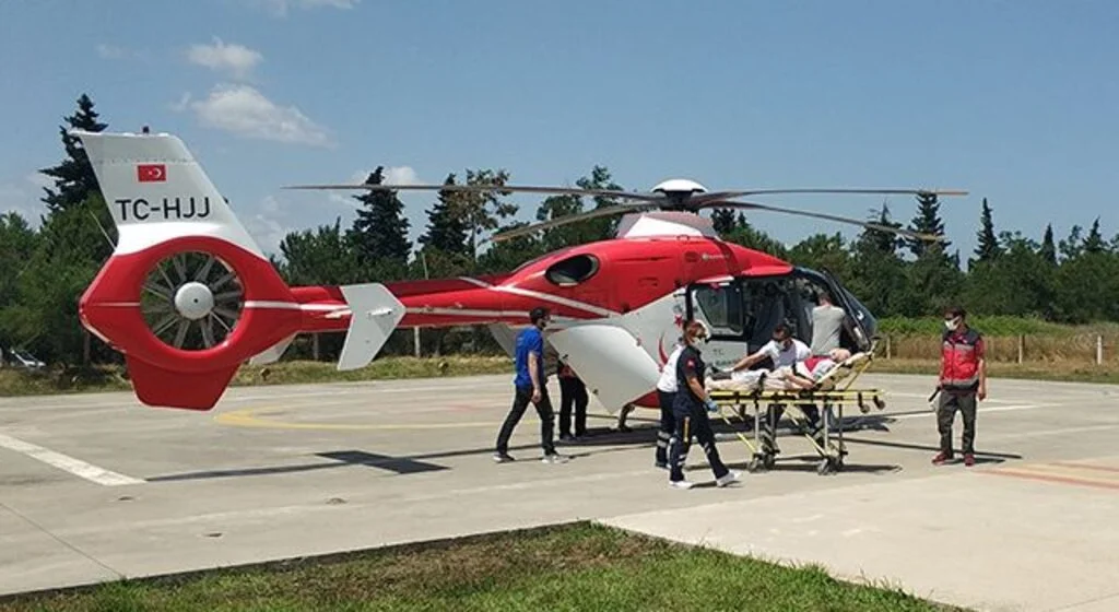 Yardımına ambulans helikopter yetişti