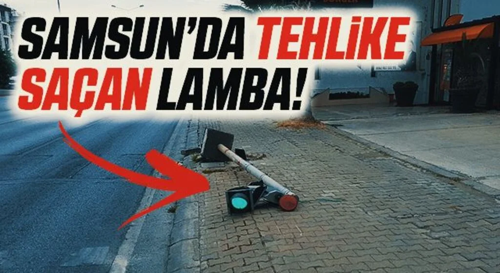 Devrilen sinyalizasyon lambası tehlike saçıyor