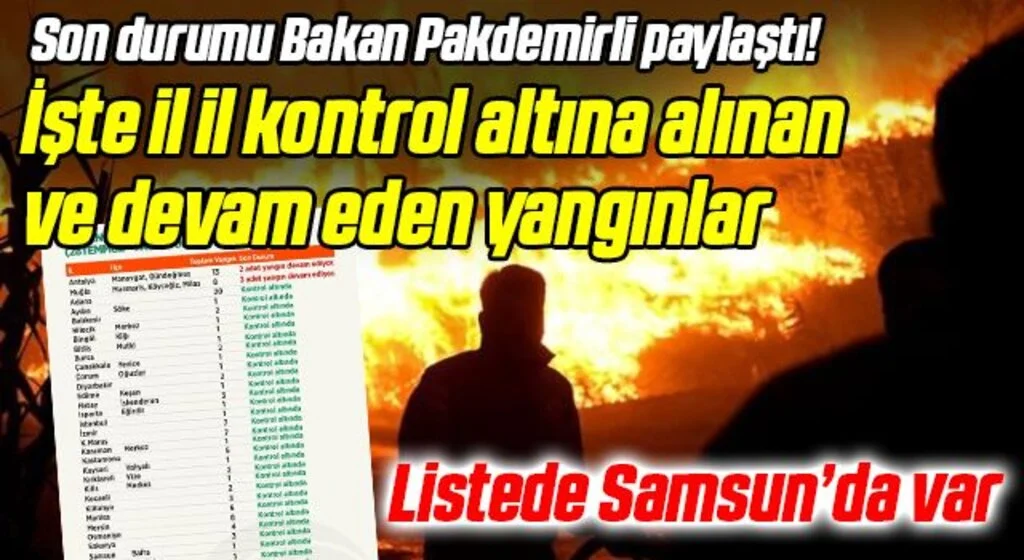 LİSTEDE SAMSUN'DA VAR! Son durumu Bakan Pakdemirli paylaştı! İşte il il kontrol altına alınan ve devam eden yangınlar
