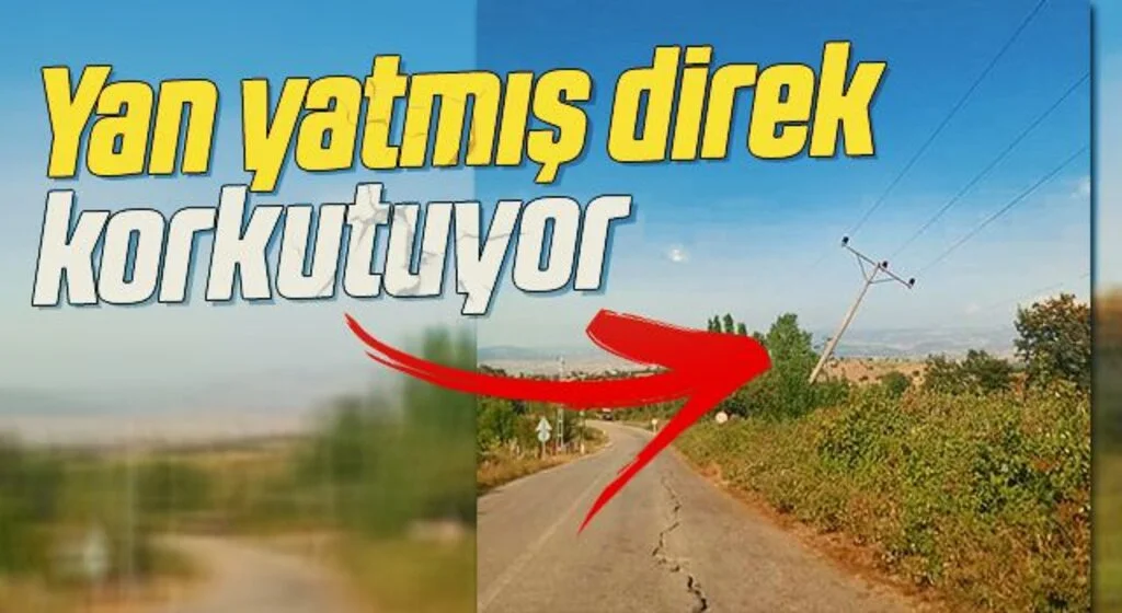 Vezirköprü'de Yan yatmış direk korkutuyor