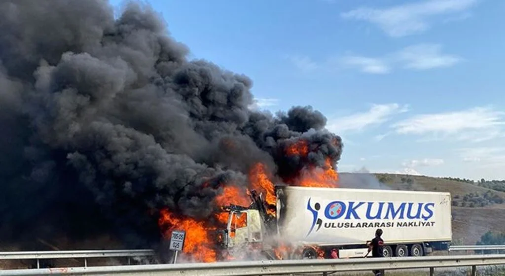 Seyir halindeki tır alev topuna döndü