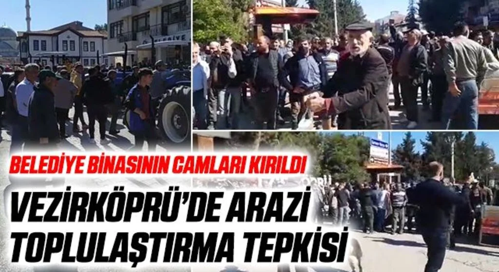 Vezirköprü'de Arazi Toplulaştırmasına Büyük Tepki! Belediye Binasının Camları Kırıldı