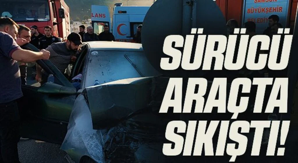 Duvara çarpan aracın içinde sıkışan sürücü ölümden döndü