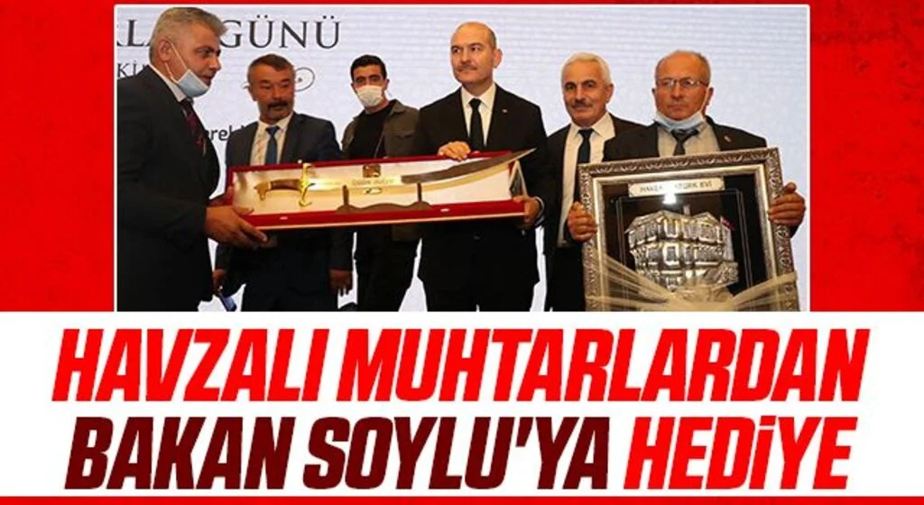 Havzalı muhtarlardan Bakan Soylu'ya hediye