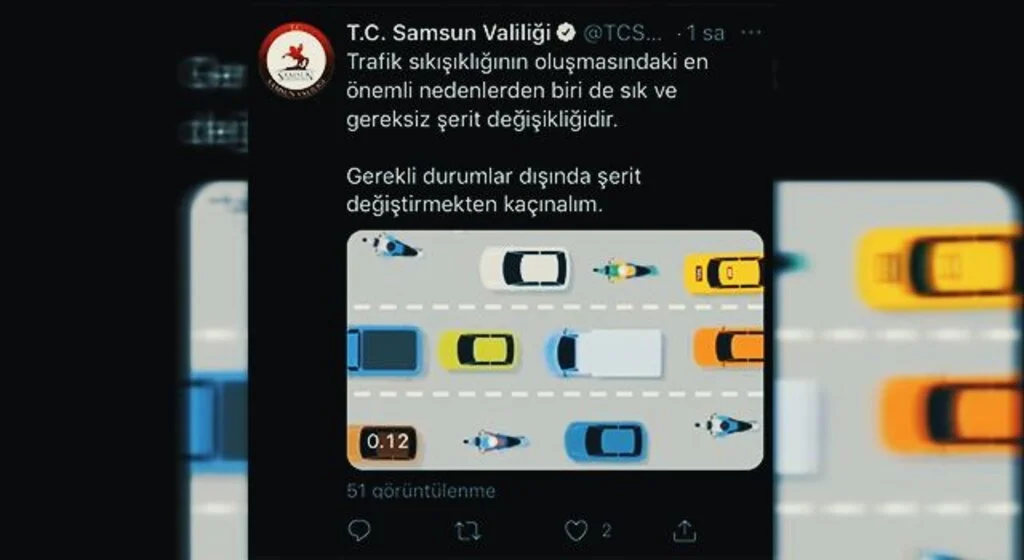 Samsun Valiliği'nden şerit değiştirme uyarısı