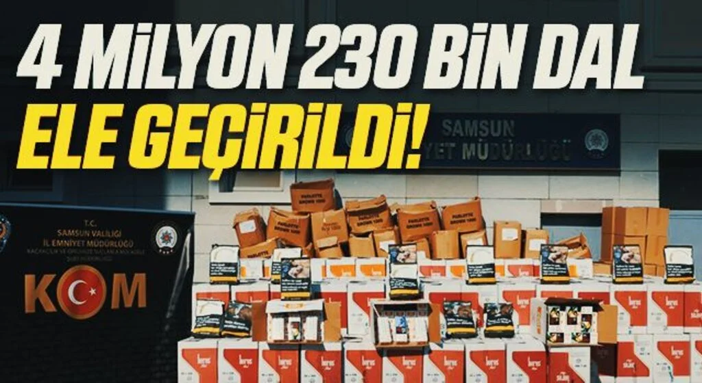 Samsun'da 4 milyon 230 bin dal bandrolsüz makaron ele geçirildi