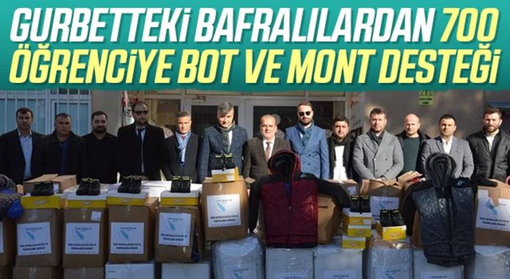 Gurbetteki Bafralılardan 700 öğrenciye bot ve mont desteği