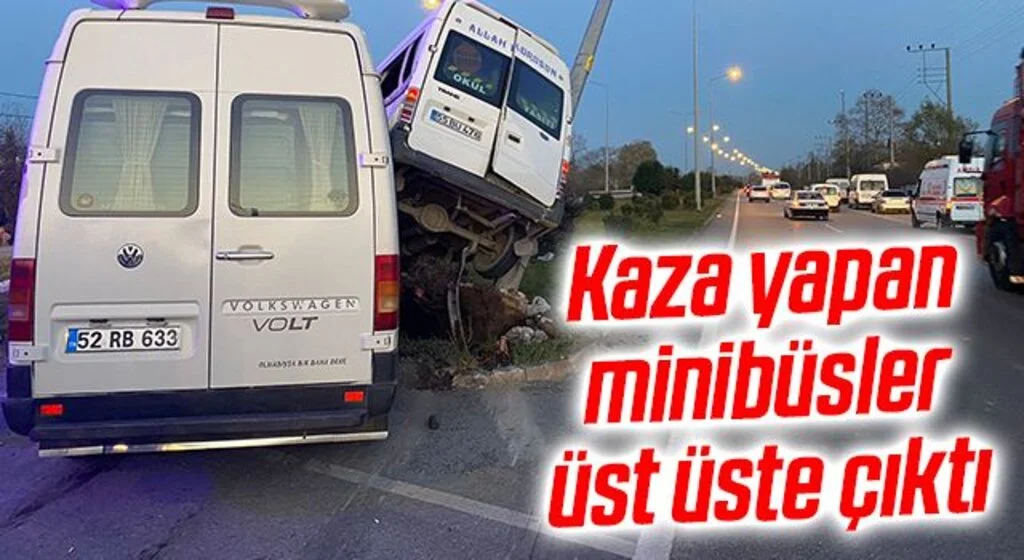 Samsun’da iki minibüsün çarpıştığı kazada ilginç görüntü