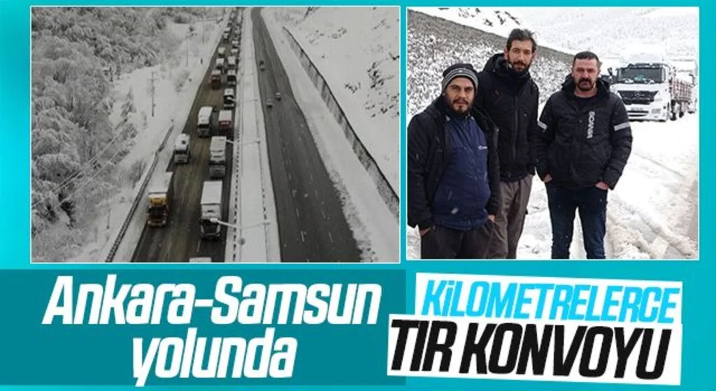 Ankara-Samsun yolunda kilometrelerce tır konvoyu
