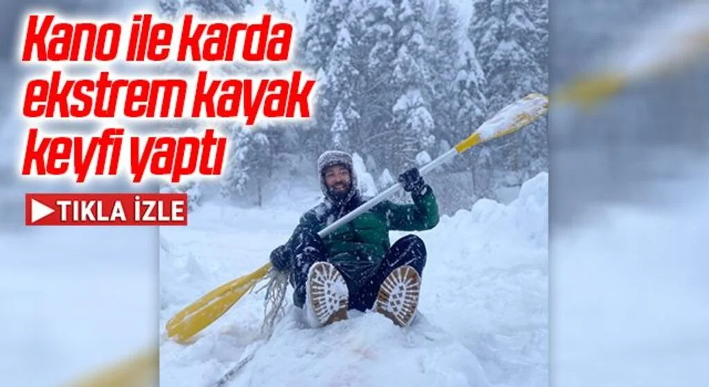 Kano ile karda "ekstrem" kayak keyfi yaptı