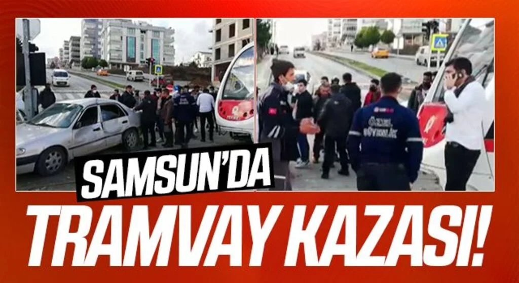 Samsun'da tramvay otomobile çarptı