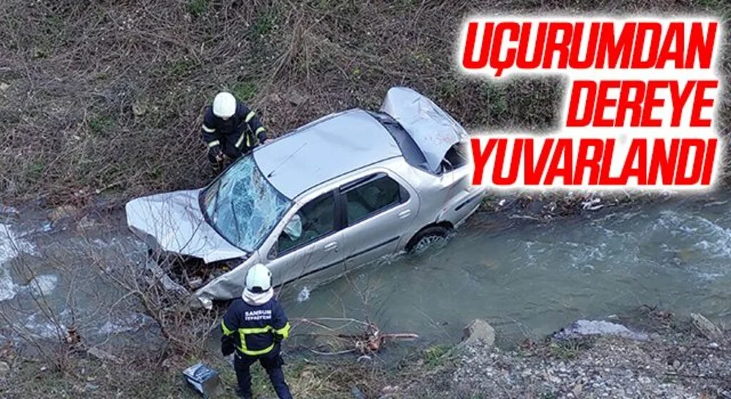 Uçurumdan dereye yuvarlanan otomobildeki yaralılar halat yardımıyla çıkartıldı