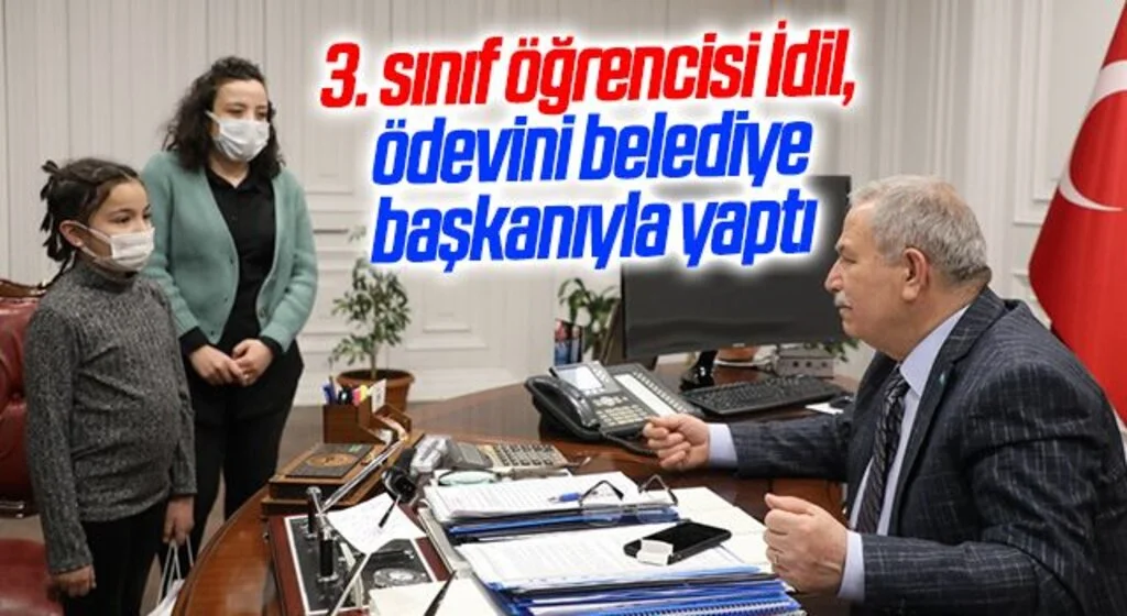 3. sınıf öğrencisi İdil, ödevini belediye başkanıyla yaptı