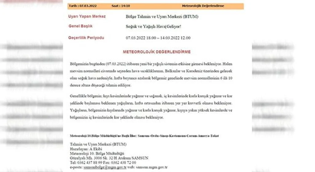 Samsun’a soğuk ve yağışlı hava geliyor: Sıcaklık 6 ile 10 derece düşecek