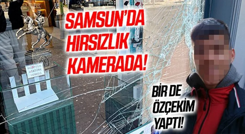 Samsun'da Hırsızlık anı iş yerinin güvenlik kamerasına yansı