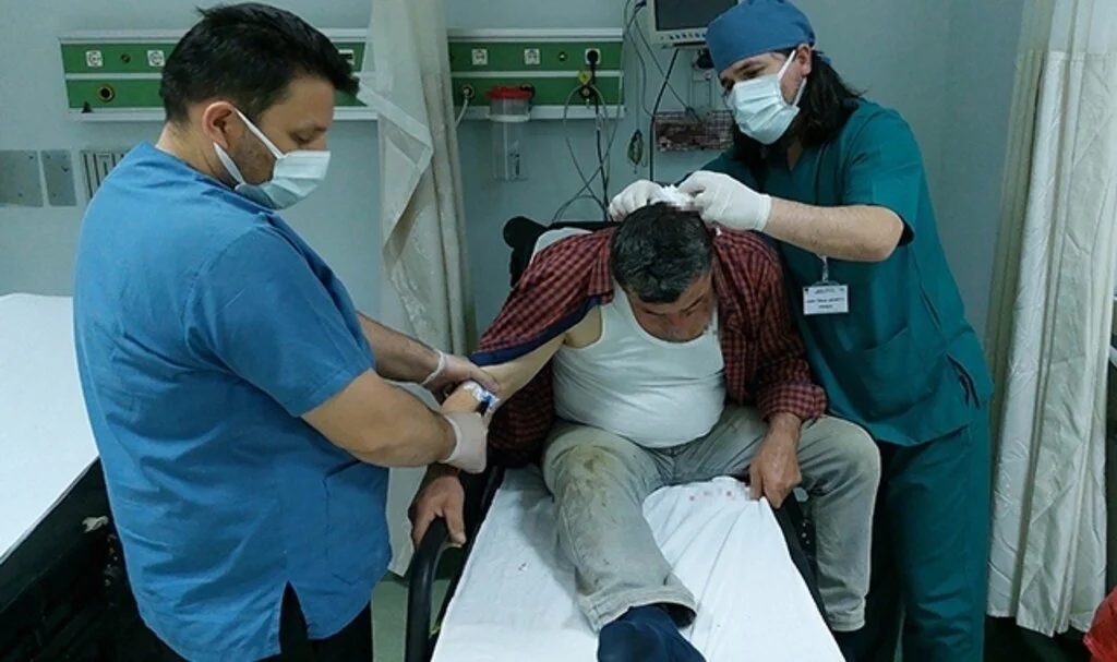 Kestiği armut dalı kafasına düşen şahıs hastanelik oldu