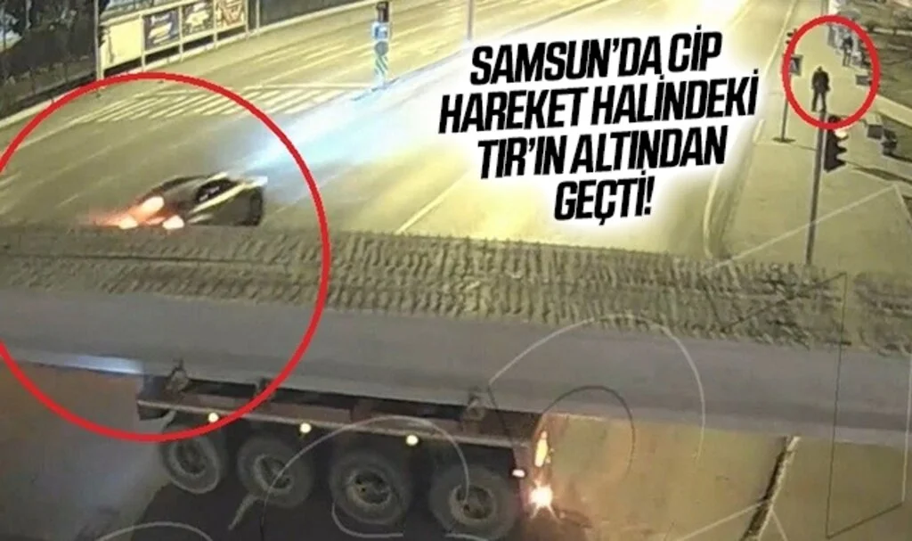 Samsun'da CİP hareket halindeki TIR'ın altından geçti!