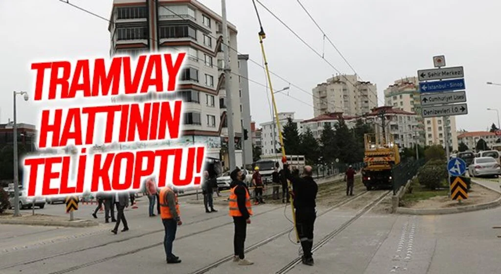 Vinç tramvay hattının elektrik telini kopardı, seferler aksadı