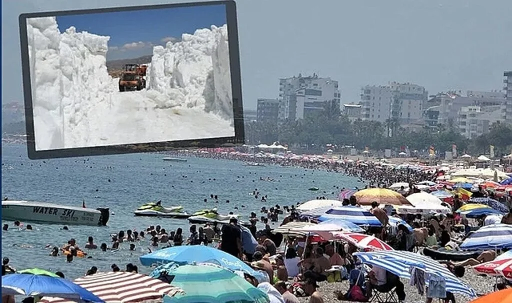 Antalya'da şaşkına çeviren görüntü! Bir tarafta deniz, diğer bir tarafta kar