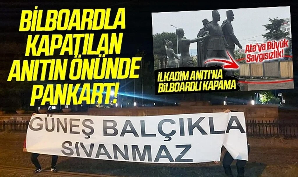 Samsun'da İlkadım Anıtı'nın Önüne 'Güneş Balçıkla Sıvanmaz' Pankartı