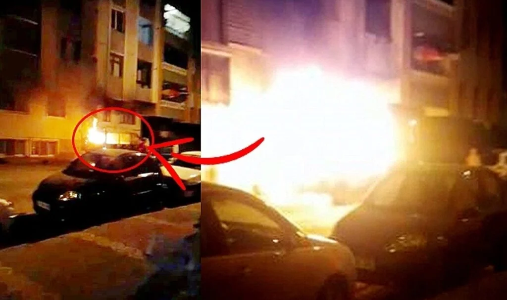 Samsun'da Kundaklanan Minibüs Alev Alev Yandı