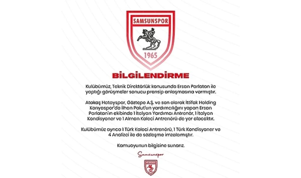 Samsunspor Teknik Direktör Ersan Parlatan'ı Açıkladı