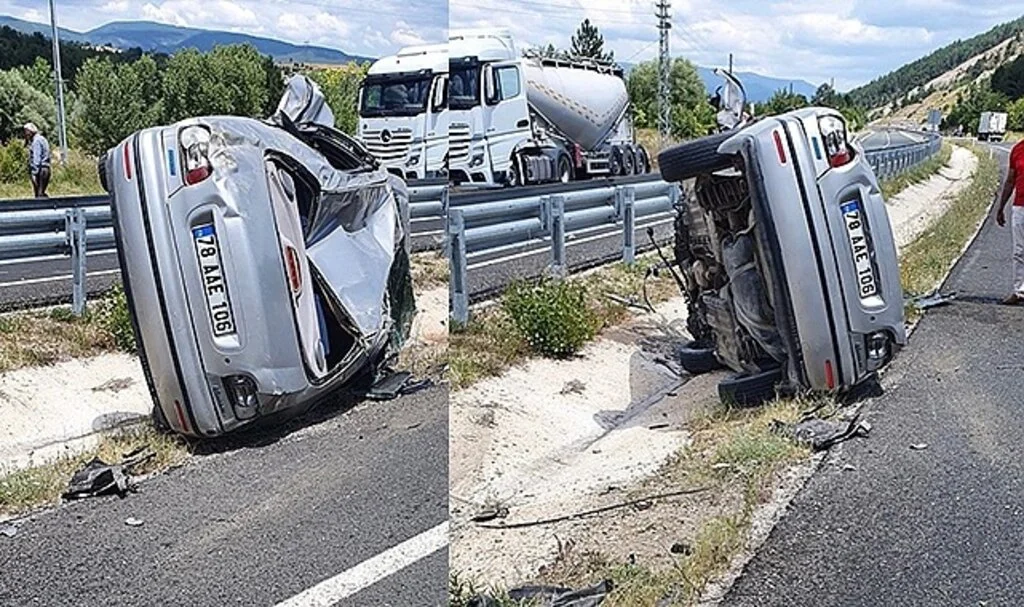 Bariyere çarpıp takla atan otomobil sürücüsü yaralandı