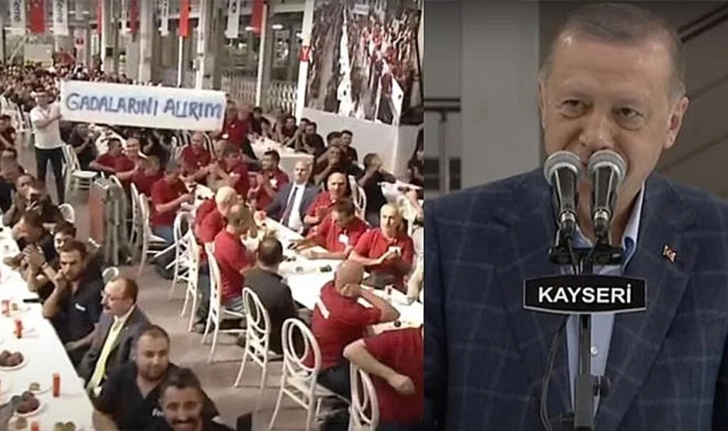 İşçilerin açtığı pankart jestine karşılık veren Cumhurbaşkanı Erdoğan: Ben sizin gadalarınızı alırım