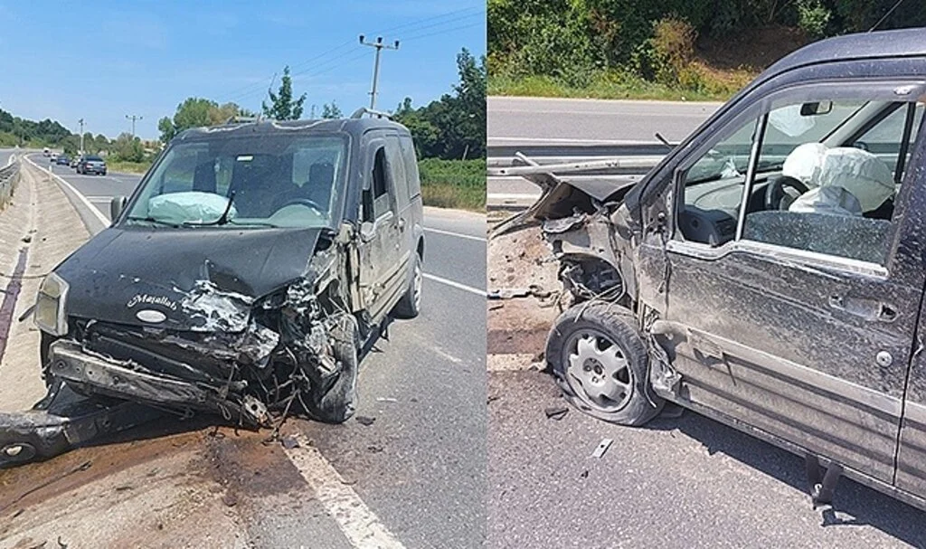 Kontrolden çıkan hafif ticari araç bariyerlere çarptı: 1 yaralı