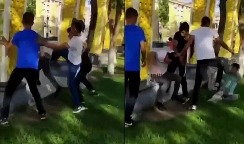 Parkta oturan gençleri gülerek dövüp video çektiler