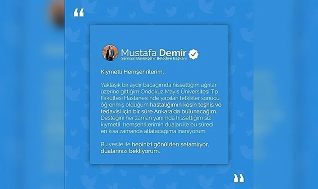 Samsun Büyükşehir Belediye Başkanı Mustafa Demir dua istedi 