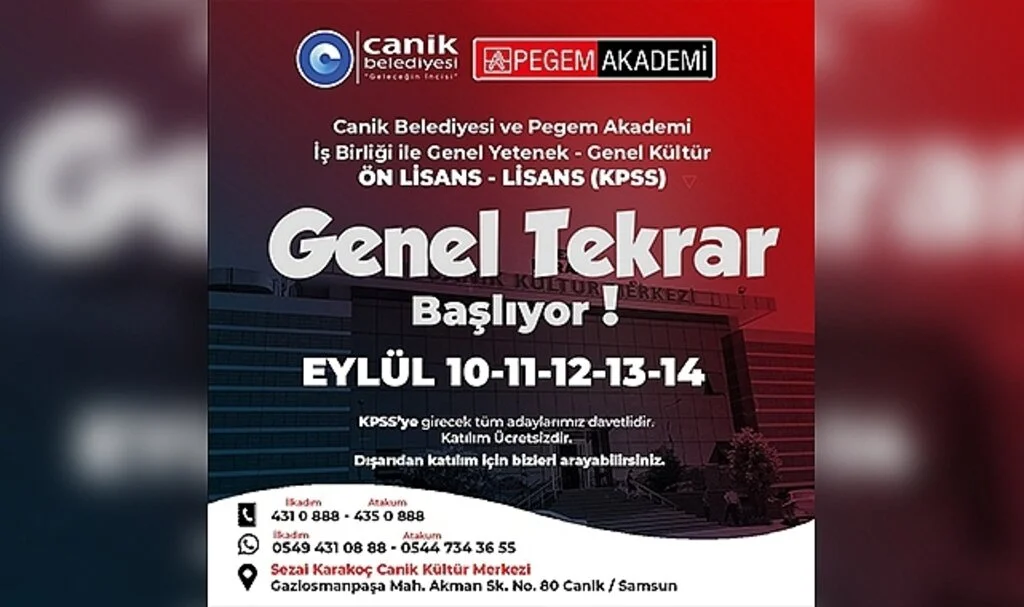 Canik'ten ücretsiz KPSS eğitimi