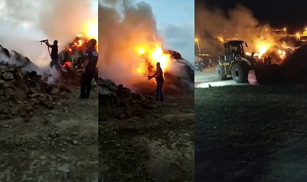 Çok sayıda balya ot yanarak kül oldu