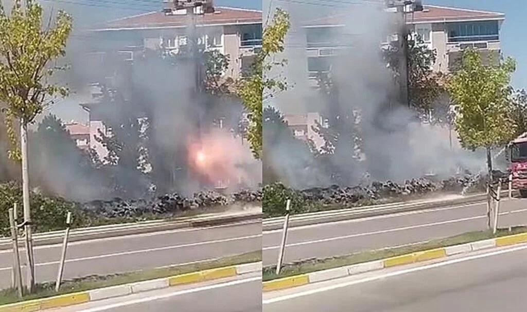 Elektrik direğindeki kablolar havai fişek gibi patladı!