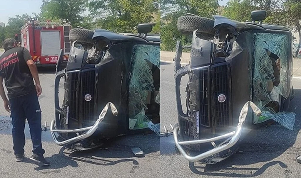 Kontrolden çıkan hafif ticari araç devrildi: 2 yaralı
