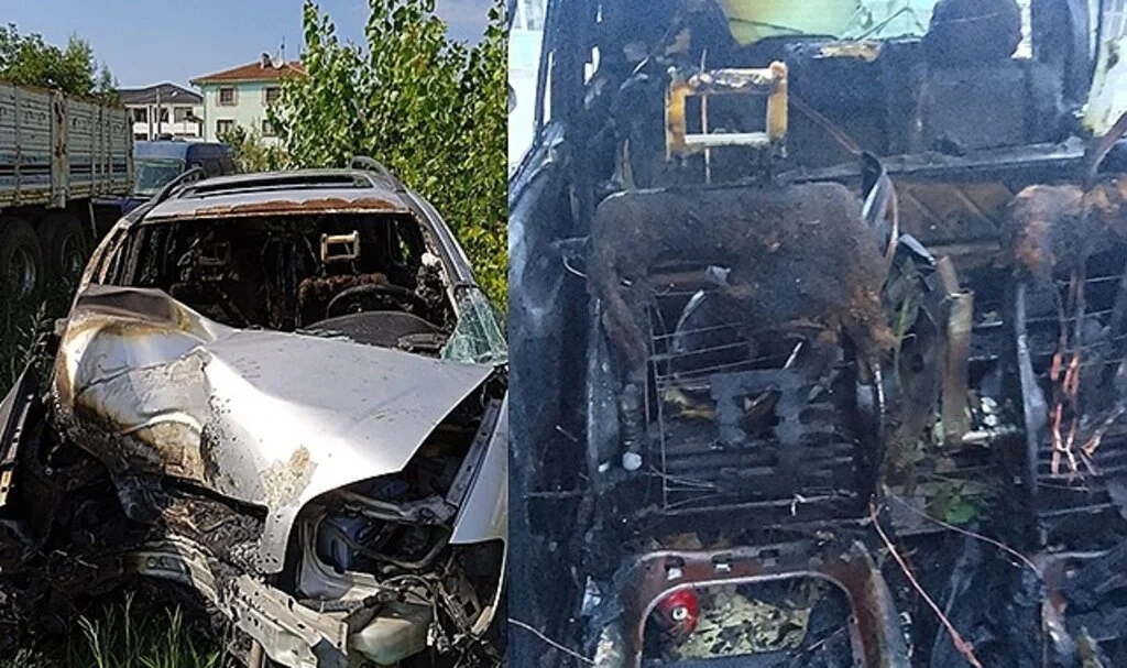 Kontrolden çıkan otomobil ağaca çarpınca alev aldı: 1 yaralı