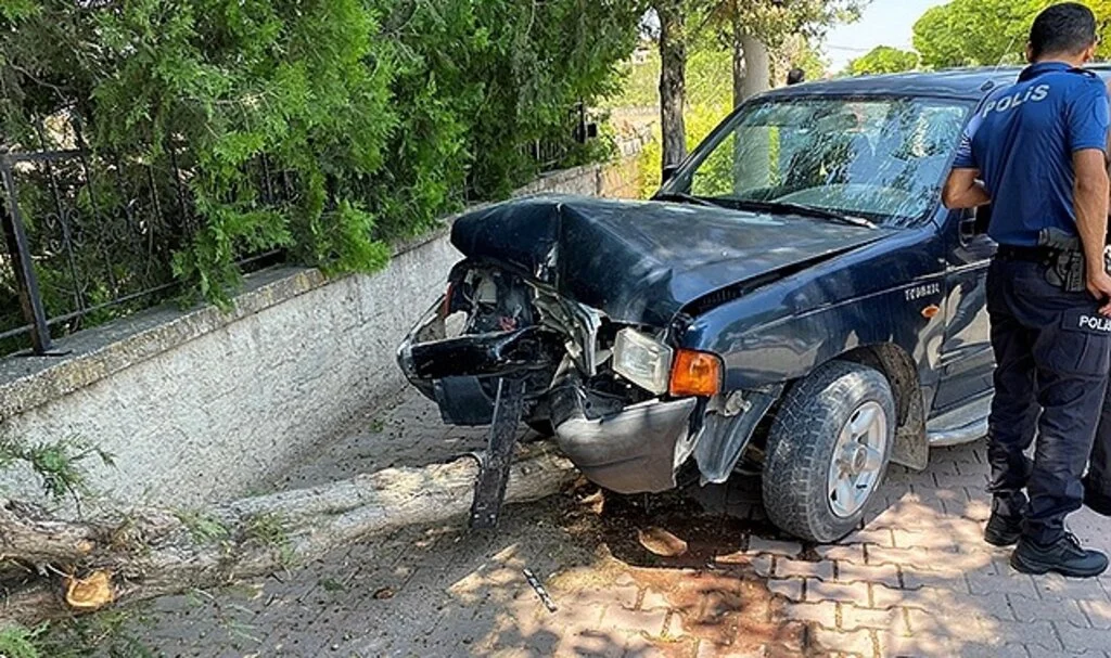 Kontrolden çıkan pikap ağaca çarptı: 2 yaralı