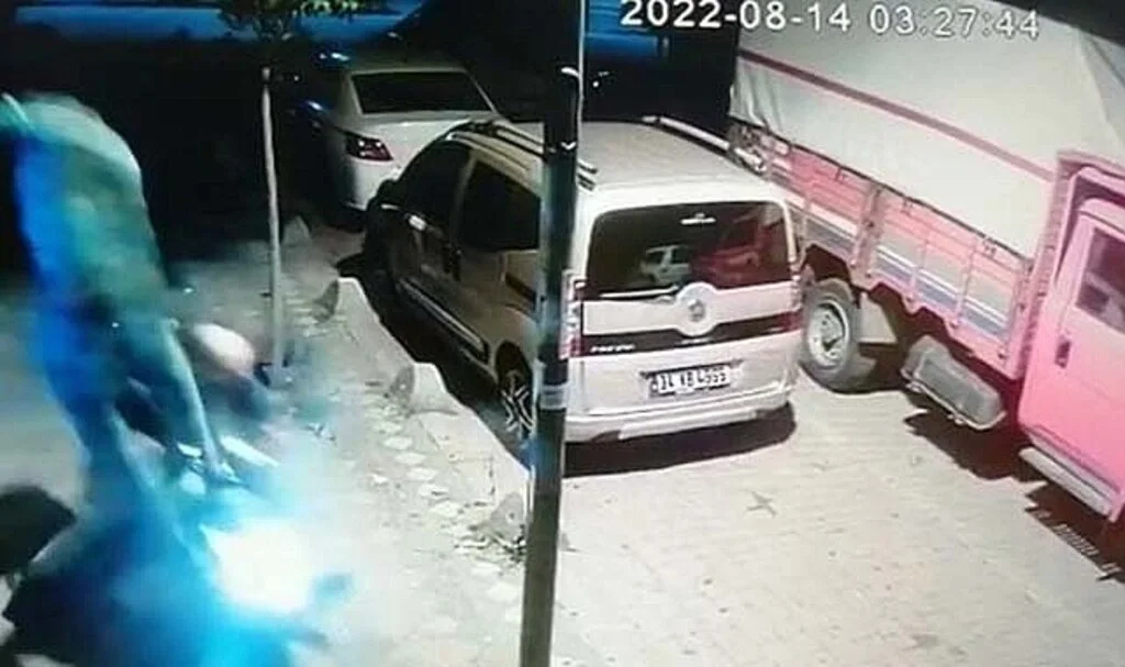 Kurye apartmandan motosikleti çalmaya çalışan hırsızın üzerine uçtu