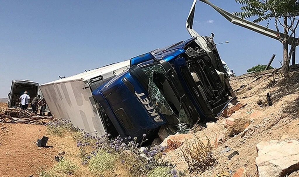 Tavuk yüklü tır şarampole devrildi: 1 yaralı