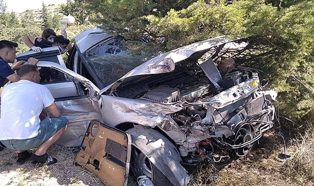 Yol kenarındaki ağaçlık alana dalan otomobilin sürücüsü yaralandı