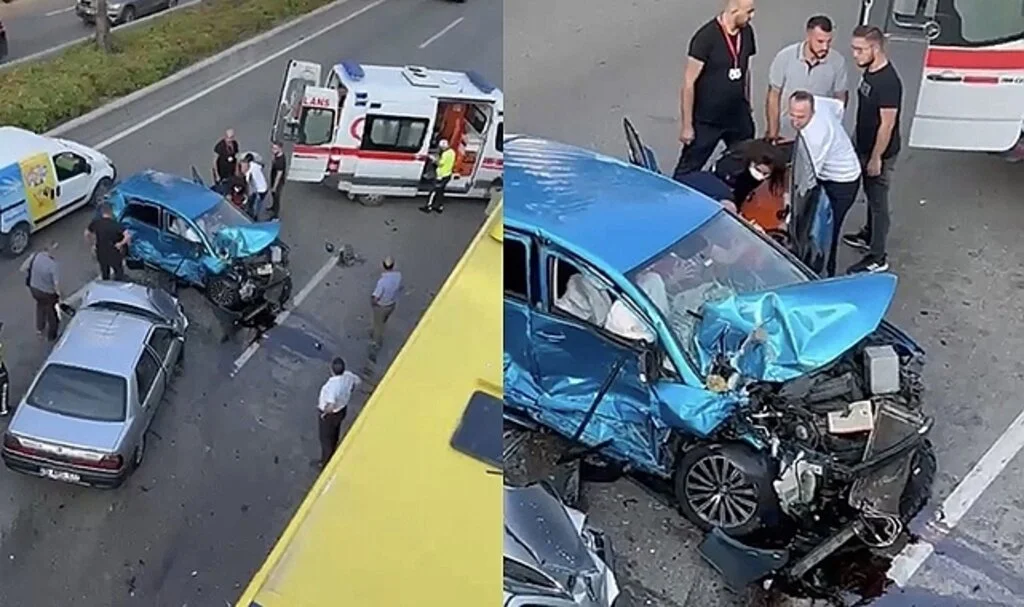 Zincirleme kaza : 1 sürücü araçta sıkıştı