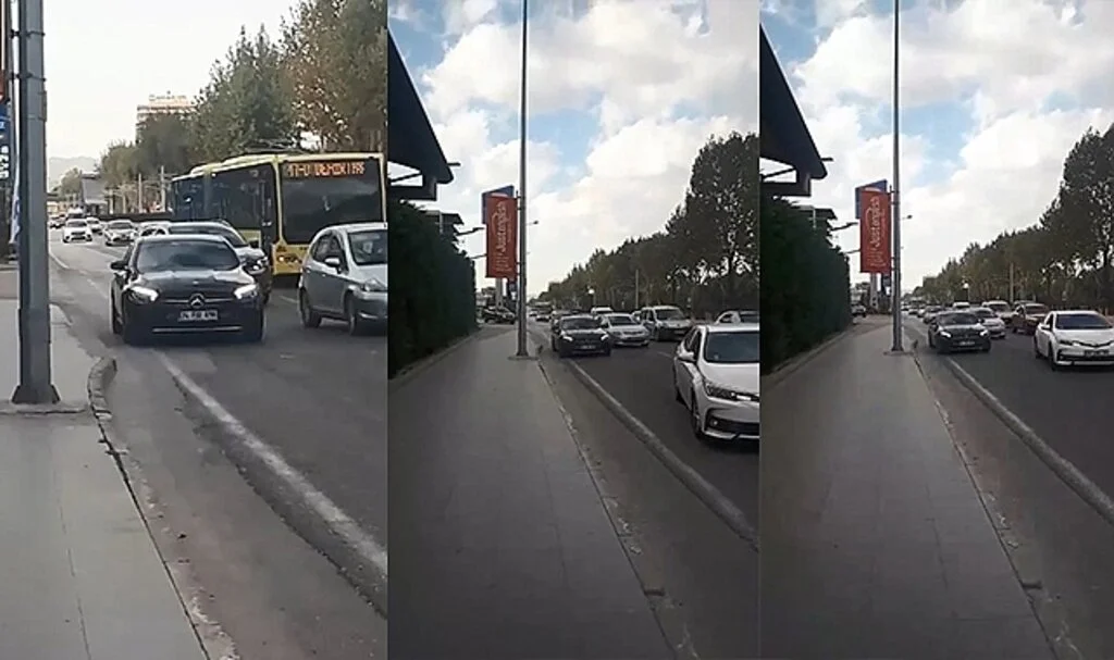 Anayolda geri geri giden otomobil, trafiği böyle tehlikeye soktu